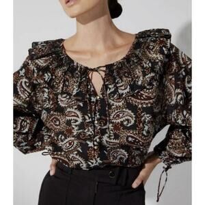 NWT Cleobella Jillian Blouse Organic Cotton Ruffle Paisley Puff Sleeve SZ XS-S
